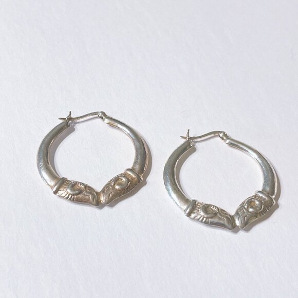 Vintage Sterling Silver Double Facing Rams Hoop Earrings L - Picture 5 of 6